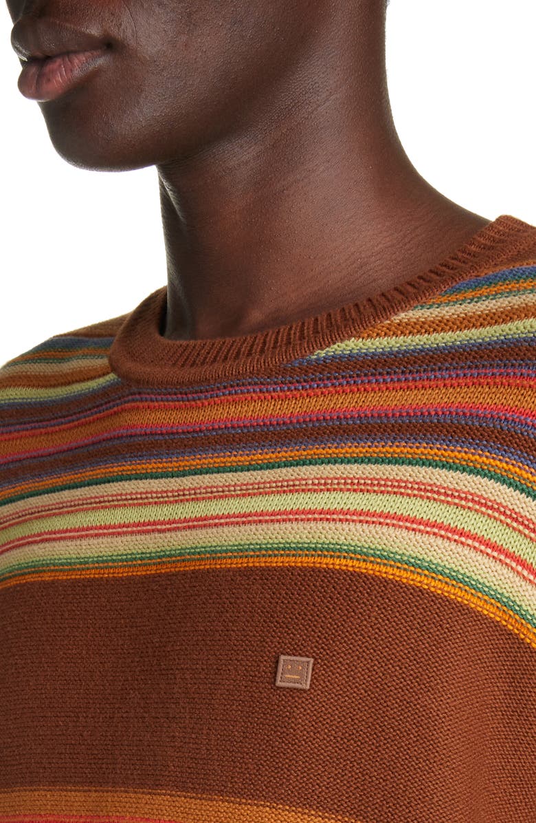 Acne Studios Face Patch Stripe Cotton Crewneck Sweater, Alternate, color, 