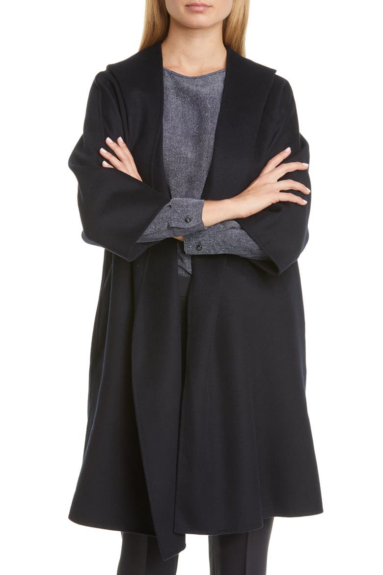 Vik Hooded Wool Blend Wrap Coat, Alternate, color, NAVY