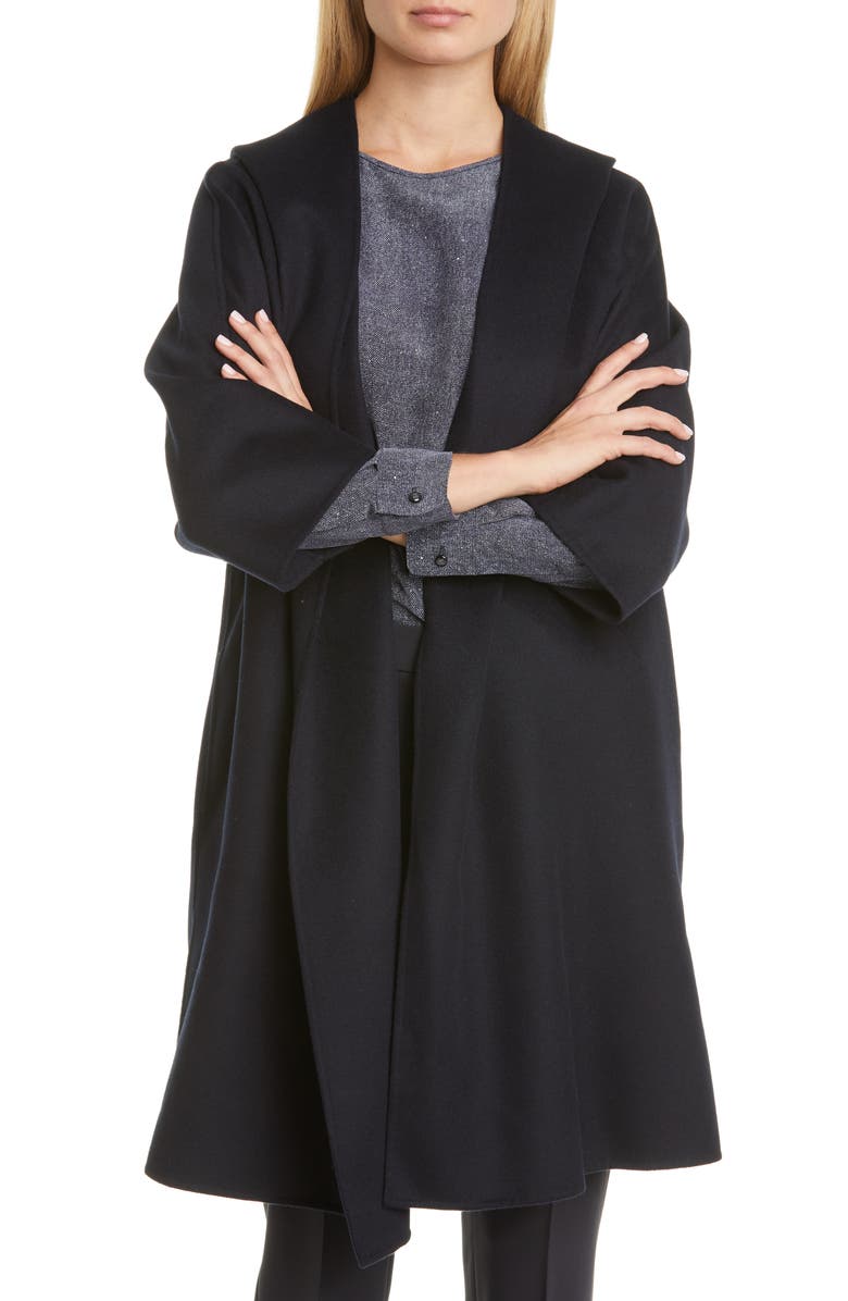 Max Mara Vik Hooded Wool Blend Wrap Coat, Alternate, color,