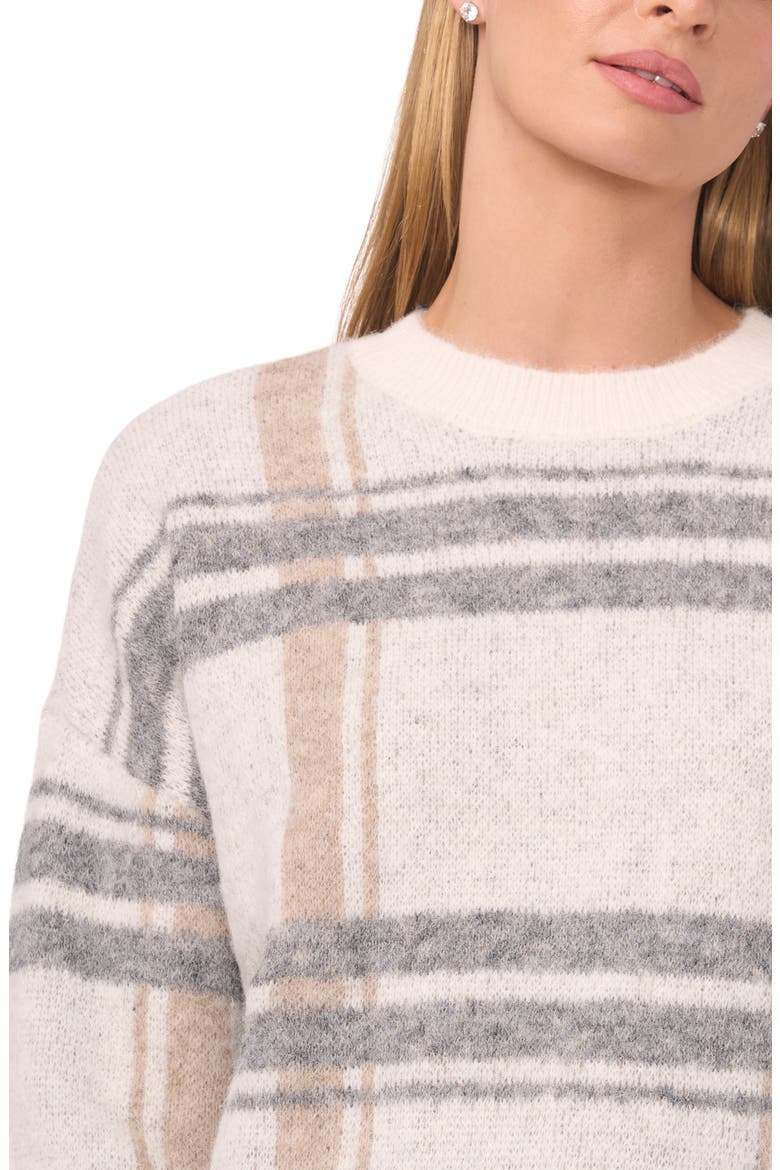 Plaid Jacquard Crewneck Sweater, Alternate, color, NEW IVORY