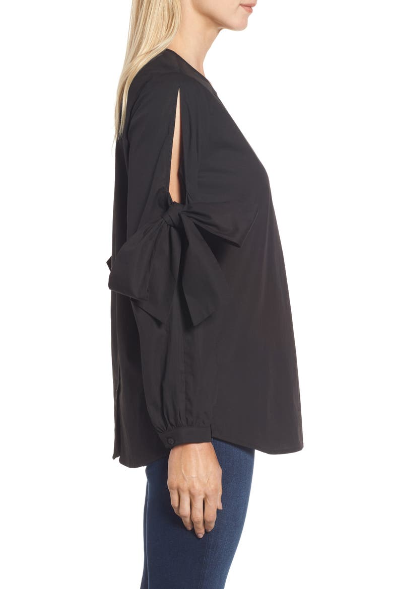Tie Sleeve Poplin Blouse, Alternate, color, BLACK