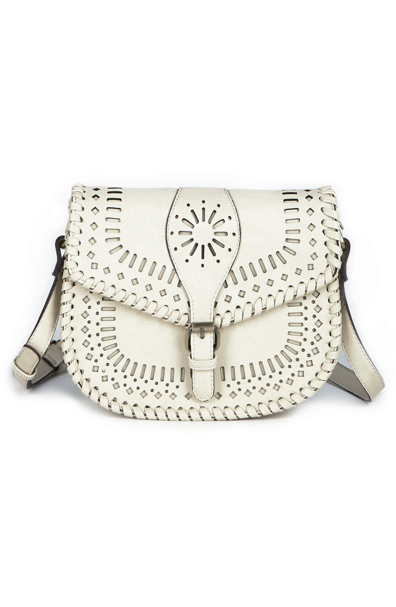 'Kianna' Perforated Faux Leather Crossbody Bag, Alternate, color, IVORY