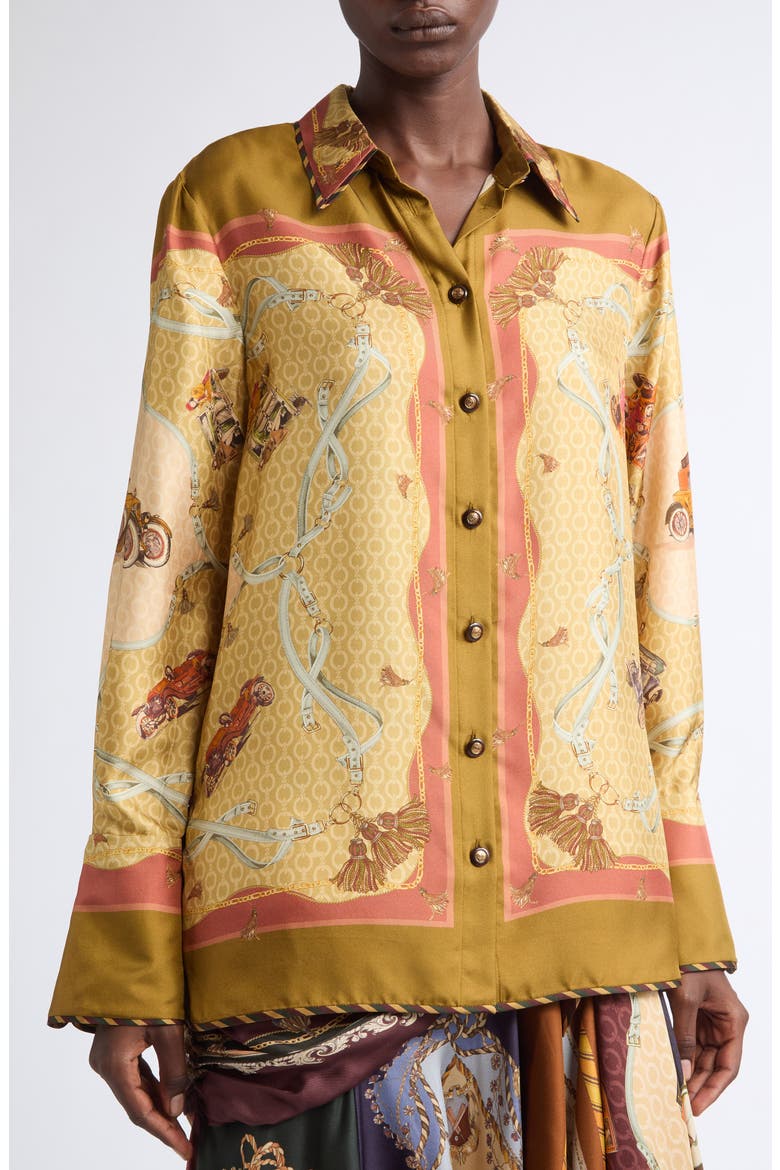 Valiant Scarf Print Silk Twill Button-Up Shirt, Alternate, color, MOSS SCARF