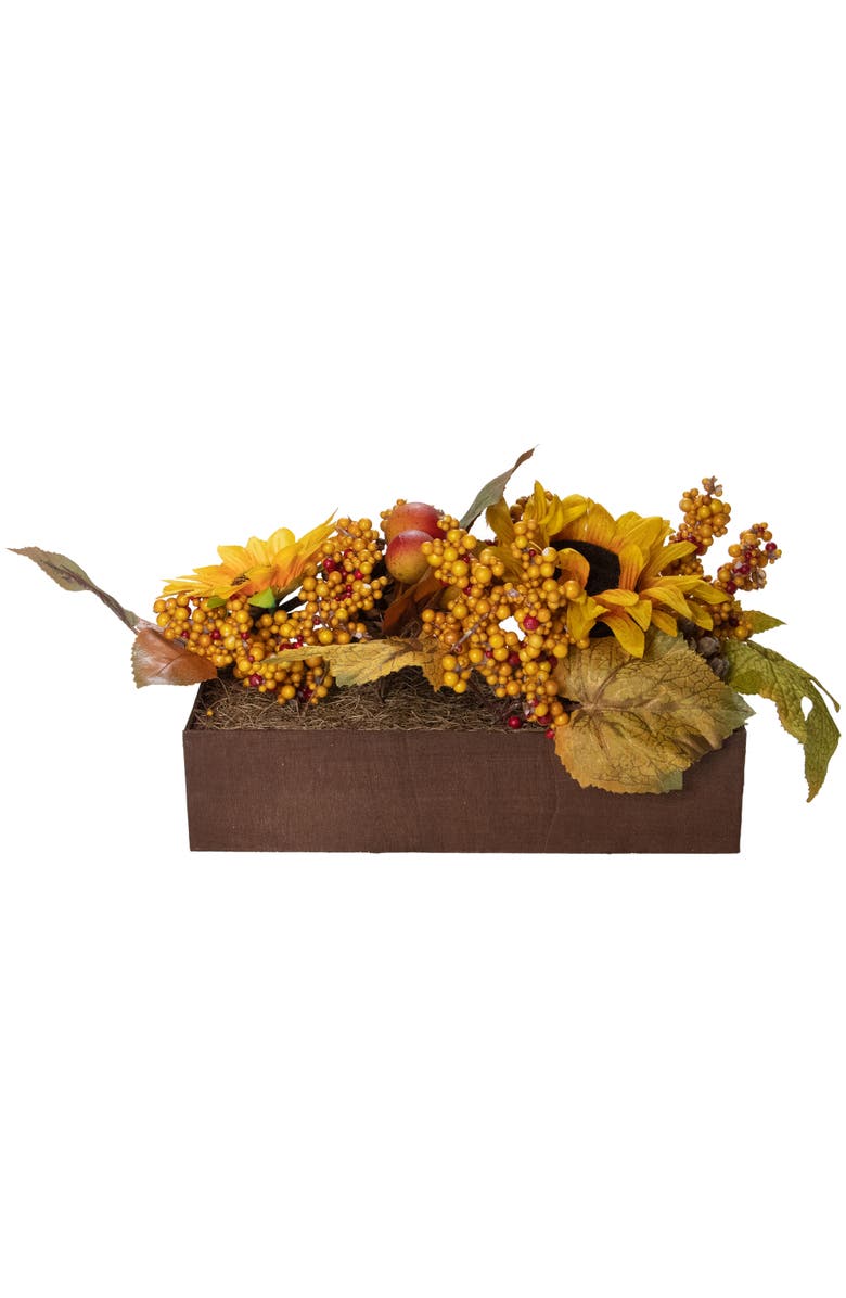 Northlight Sunflowers and Maple Leaves Artificial Fall Harvest Flower Arrangement - 10", Alternate, color, Yellow