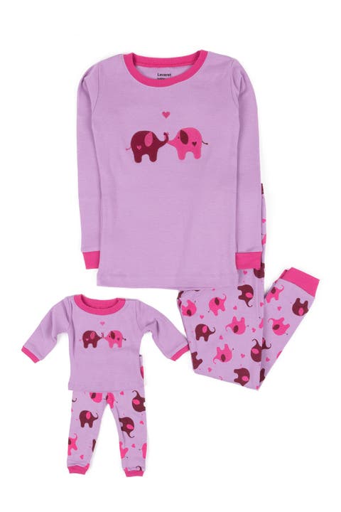 Girls 2-pc. Cotton Pajamas with Matching Doll Accessory - Animal Prints