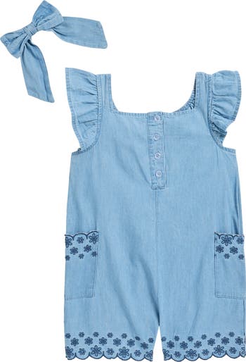 Kids' Embroidered Scalloped Romper & Headband Set