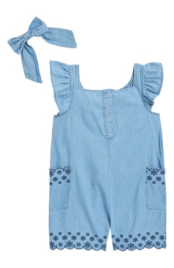 Draper James Kids' Embroidered Scalloped Romper & Headband Set