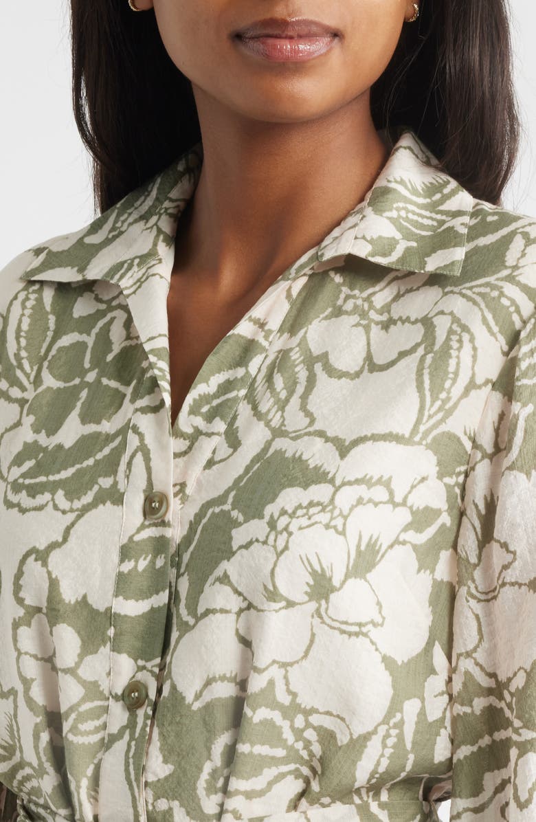 Tahari ASL Print Tie Belt Shirtdress, Alternate, color, Ivory Olive