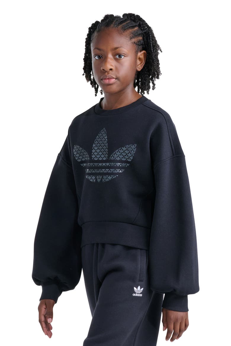 Kids' Trefoil Graphic Sweatshirt, Alternate, color, BLACK