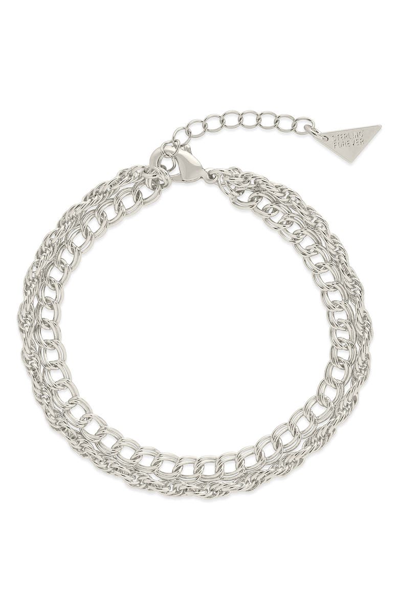 Sterling Forever Hallie Layered Chain Bracelet, Main, color, Silver