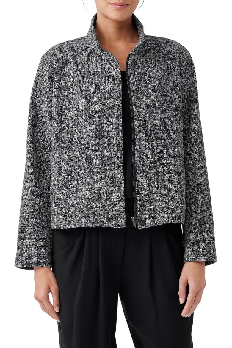 Stand Collar Tweed Jacket, Main, color, BLACK/ WHITE