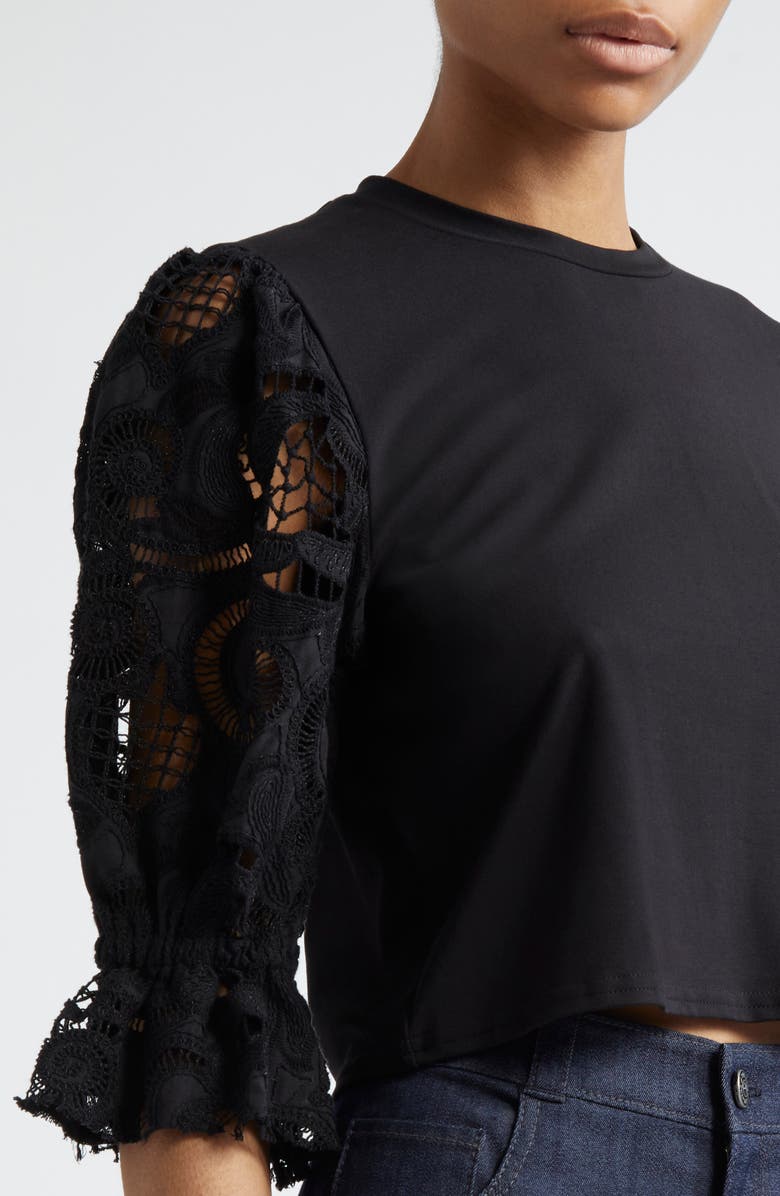 Cinq à Sept Mixed Media Puff Sleeve T-Shirt, Alternate, color, 