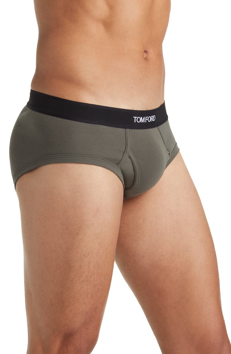 TOM FORD Cotton Stretch Jersey Briefs, Alternate, color, 302 Military Green