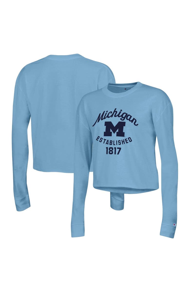Champion Women's Champion Blue Michigan Wolverines Boyfriend Cropped Long Sleeve T-Shirt, Main, color, Blue