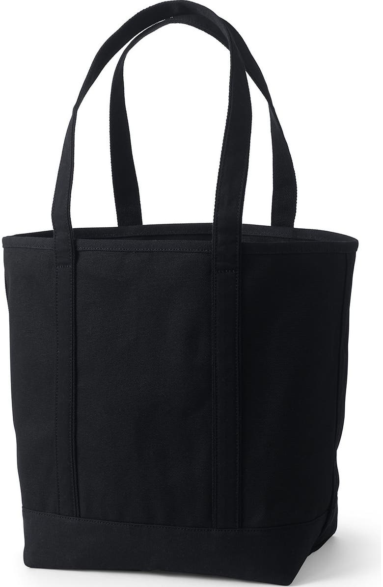 Lands' End Open Top Long Handle Canvas Tote Bag, Alternate, color, Black/Black