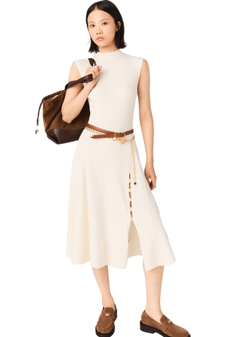 Ribbed dress with side slit, Alternate, color, Ecru