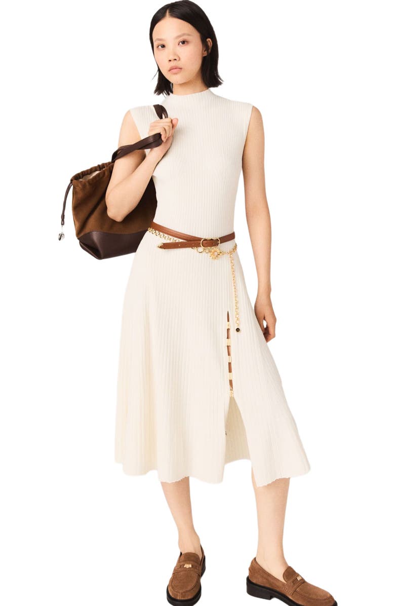 maje Ribbed dress with side slit, Alternate, color, Ecru