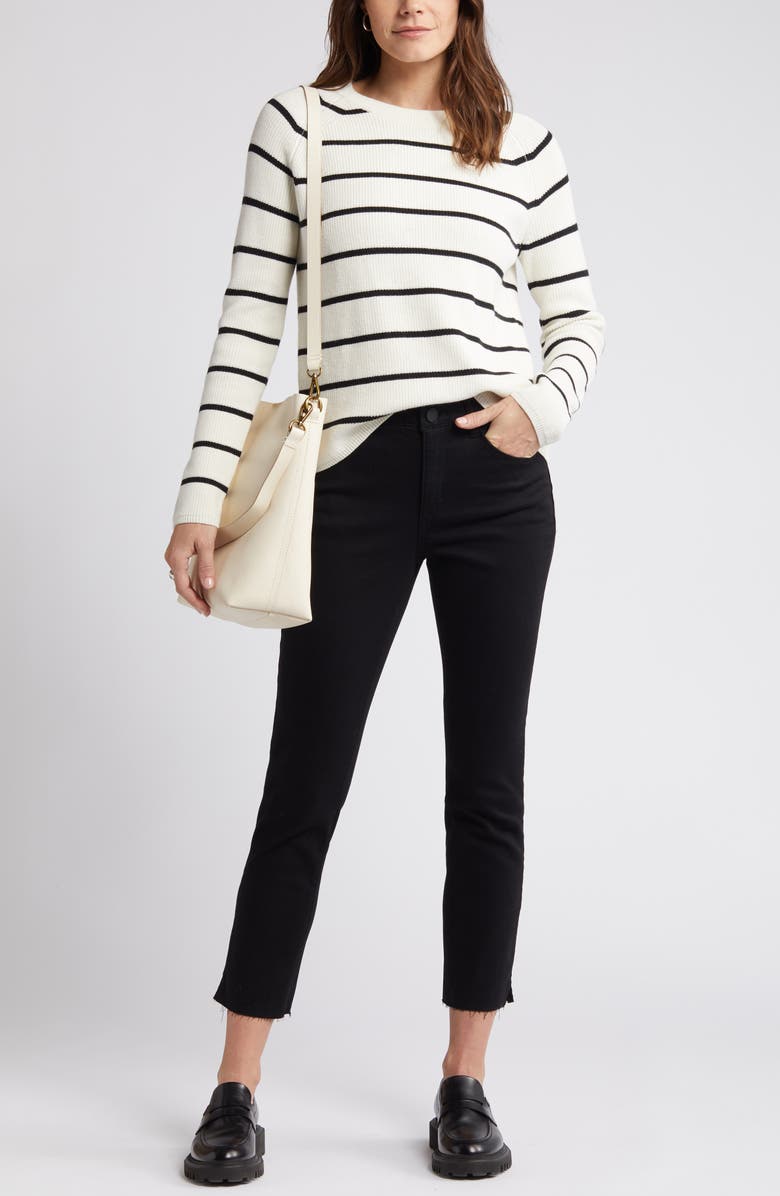 Wit & Wisdom Logan 'Ab'Solution High Waist Slim Fit Raw Hem Crop Jeans, Main, color, Black