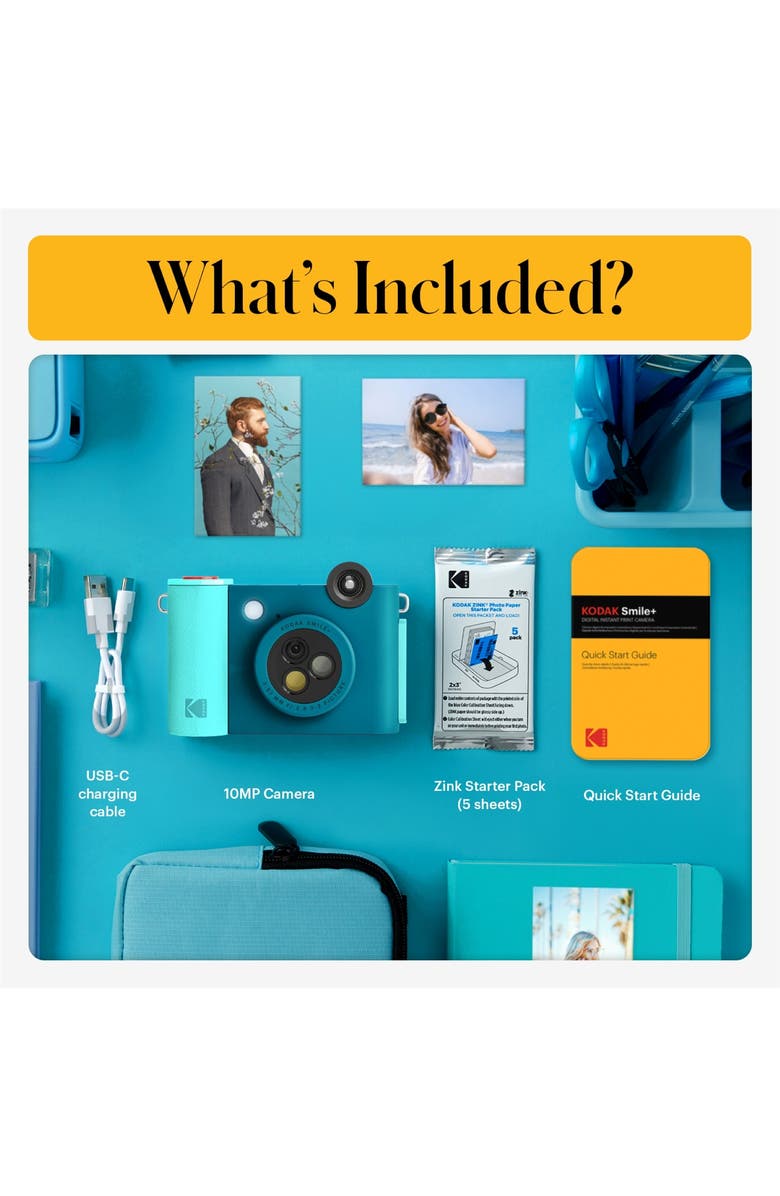 Kodak Smile+ Wireless 2x3 Digital Instant Print Camera with Effect Lenses & Zink Technology, Alternate, color, Blue