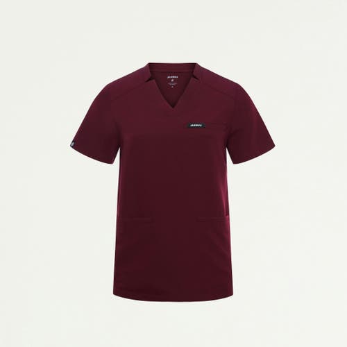 Jaanuu 3-pocket Classic Notched V-neck Scrub Top In Burgundy