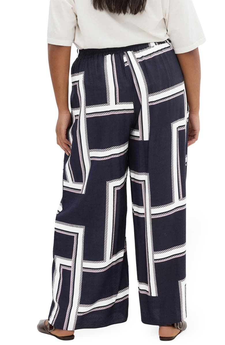 City Chic Hallie Print Pull-On Wide Leg Pants, Alternate, color, Sleek Stripes Navy
