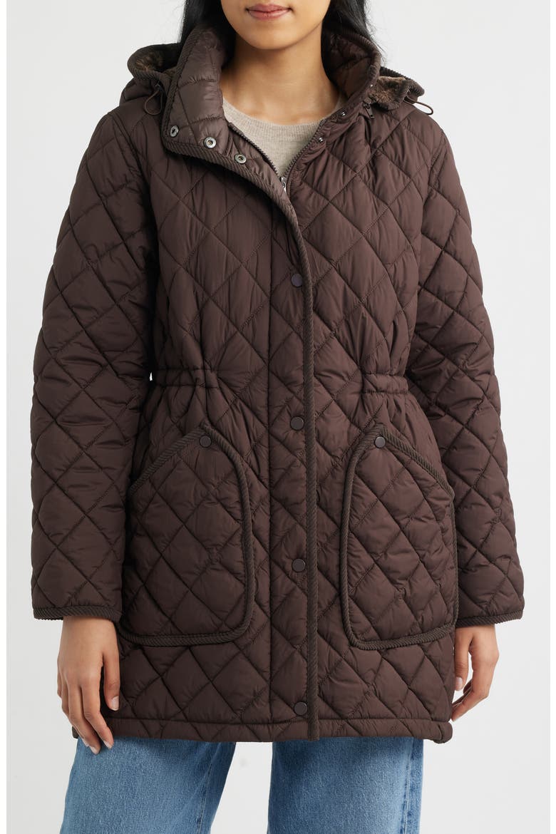 Diamond Quilted Hooded Puffer Coat, Alternate, color, MOLE