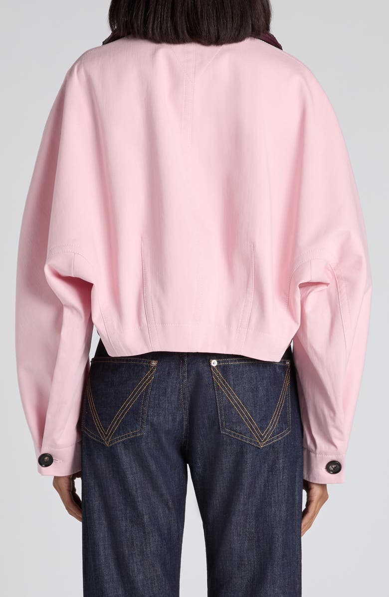 Bottega Veneta Cotton Twill Crop Jacket with Removable Intrecciato Leather Collar, Alternate, color, 