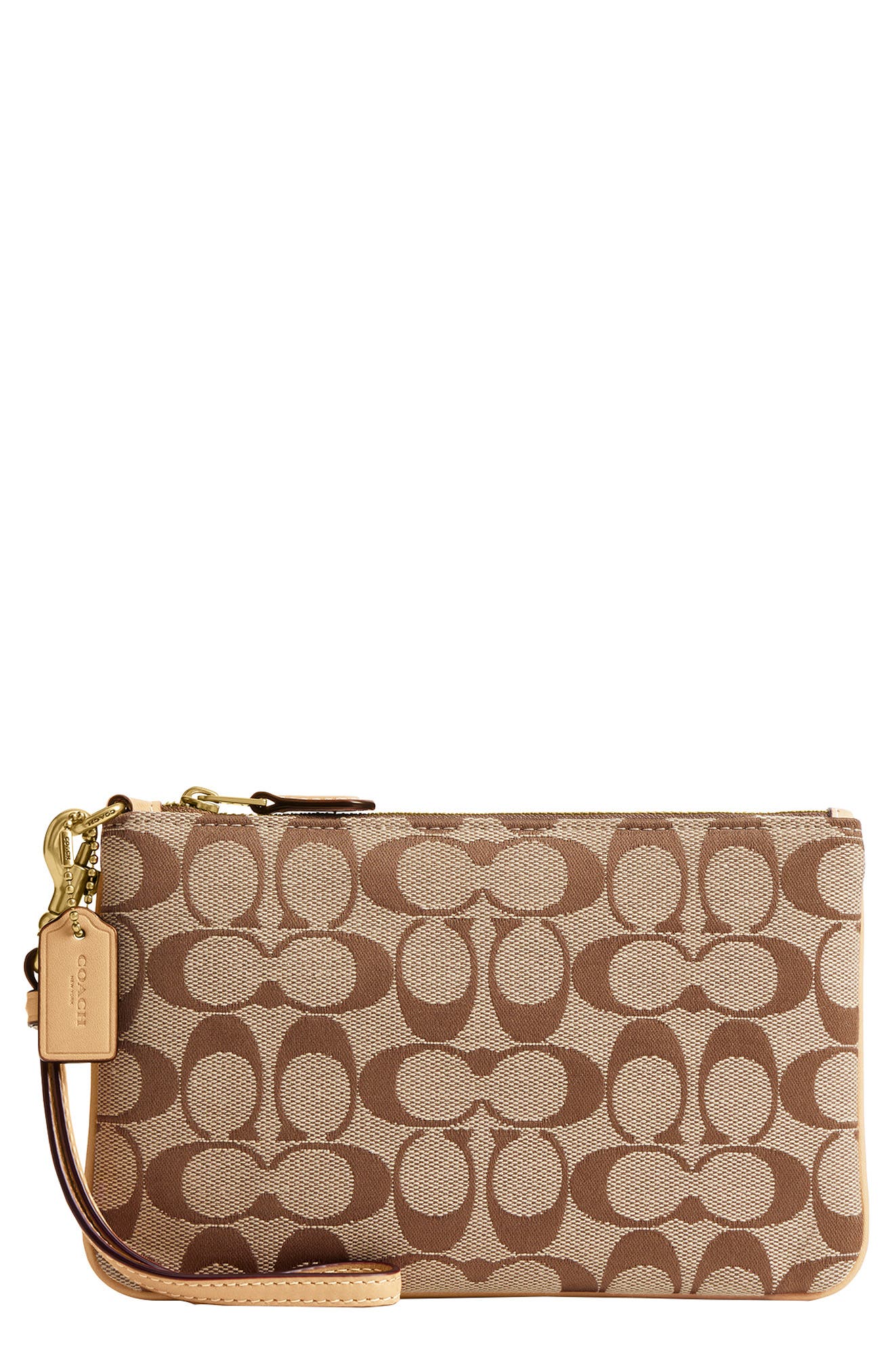 Signature Jacquard Essential Small Wristlet, Main, color, KHAKI LIGHT PEACH