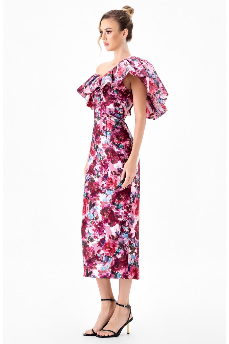 Gilea Ruffle Column Midi, Alternate, color, RED PRINT