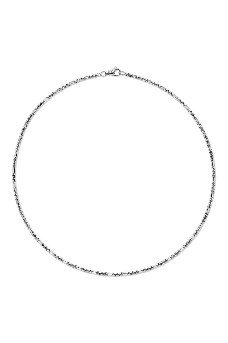 Men's Open Station Box Chain Necklace in Sterling Silver, 3mm, Alternate, color, SILVER