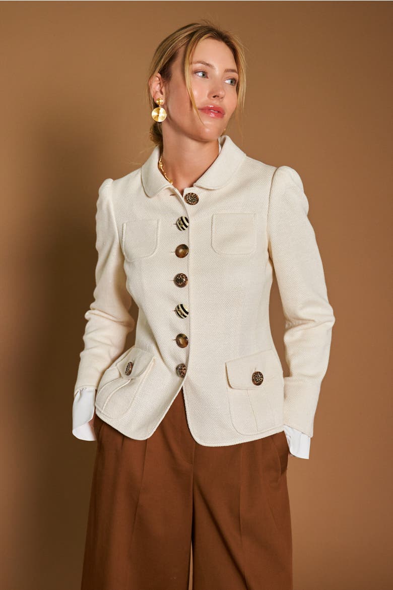 Jersey Jacket With Peter Pan Collar, Alternate, color, Ecru
