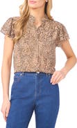 CeCe Leopard Print Chiffon Button-Up Shirt