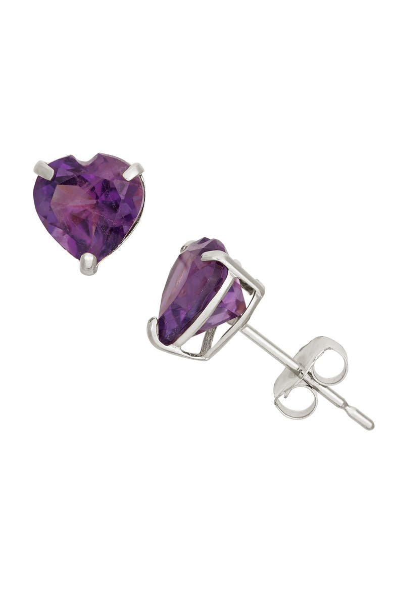 10K Gold Faceted Heart Stud Earrings, Main, color, WHITE GOLD/ AMETHYST
