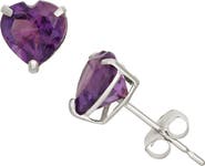 FZN 10K Gold Amethyst Heart Stud Earrings