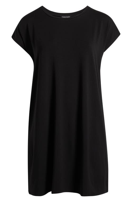 Eileen Fisher Crinkled Jersey Crewneck Elbow Sleeve Top In Black