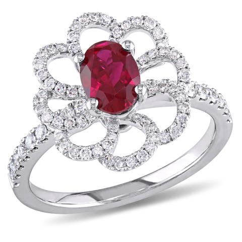 Ruby & Diamond Flower Ring 14k