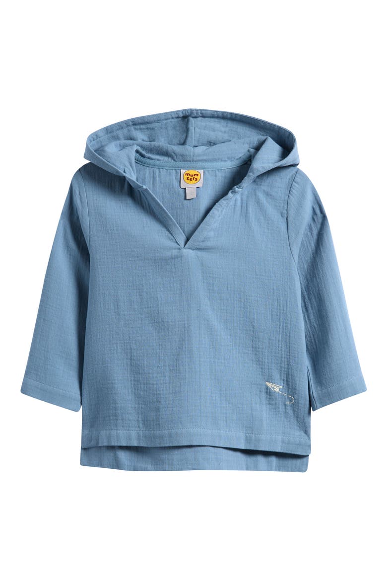 Blue Muslin Cotton Hooded Pullover, Main, color, BLUE