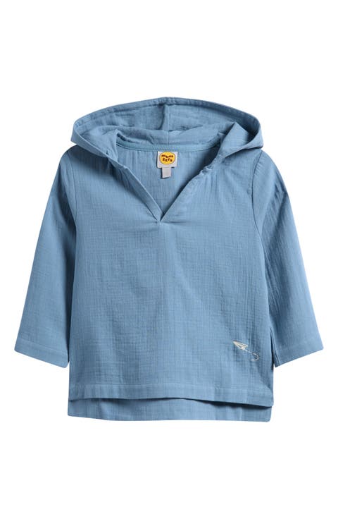 Blue Muslin Cotton Hooded Pullover