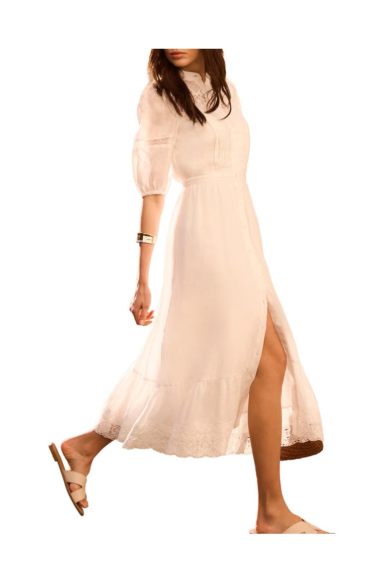 Ramie Puff Sleeve Midi Dress, Main, color, Ivory