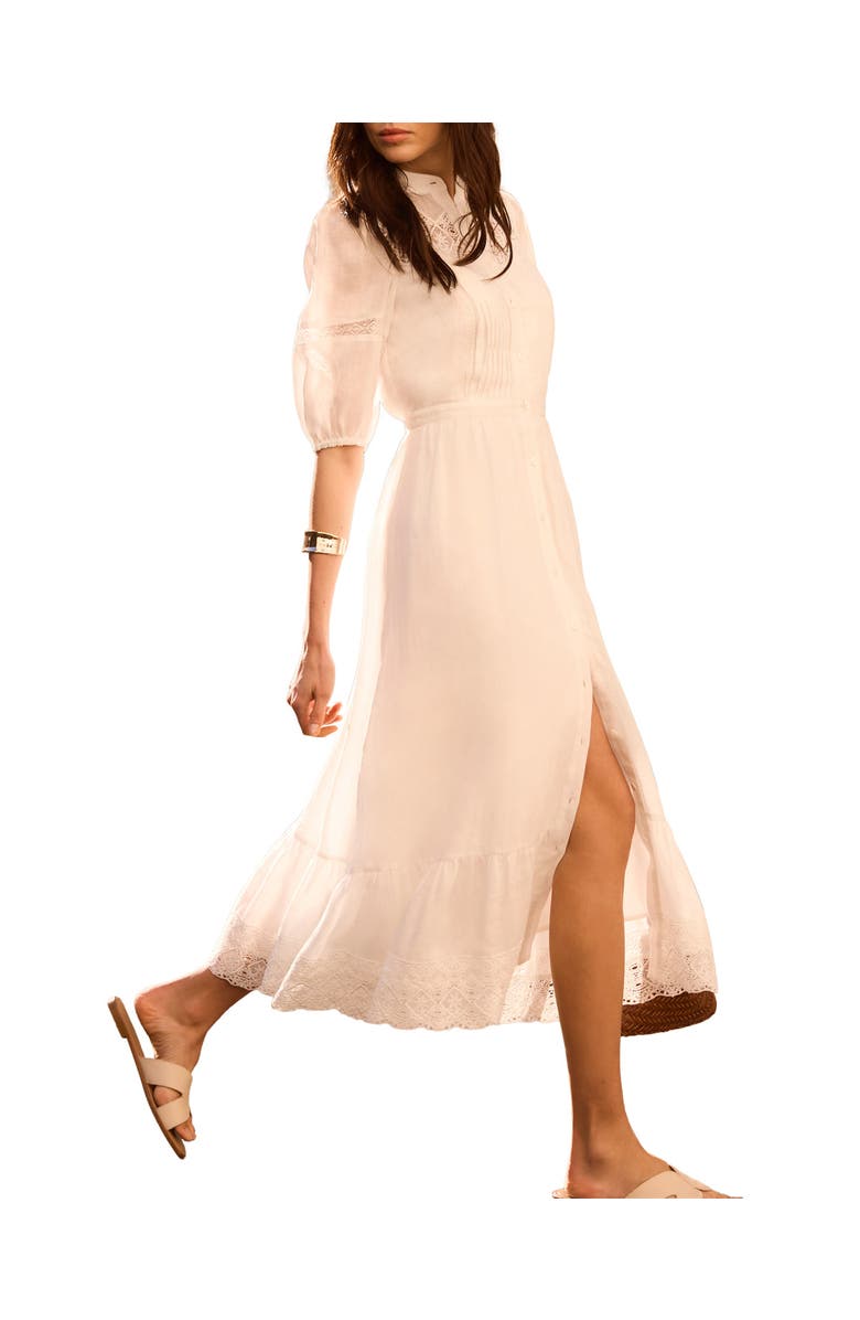 MINT VELVET Ramie Puff Sleeve Midi Dress, Main, color, Ivory