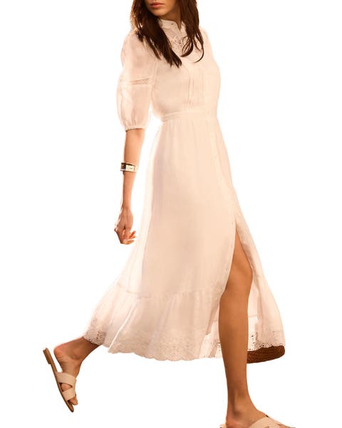 Ramie Puff Sleeve Midi Dress