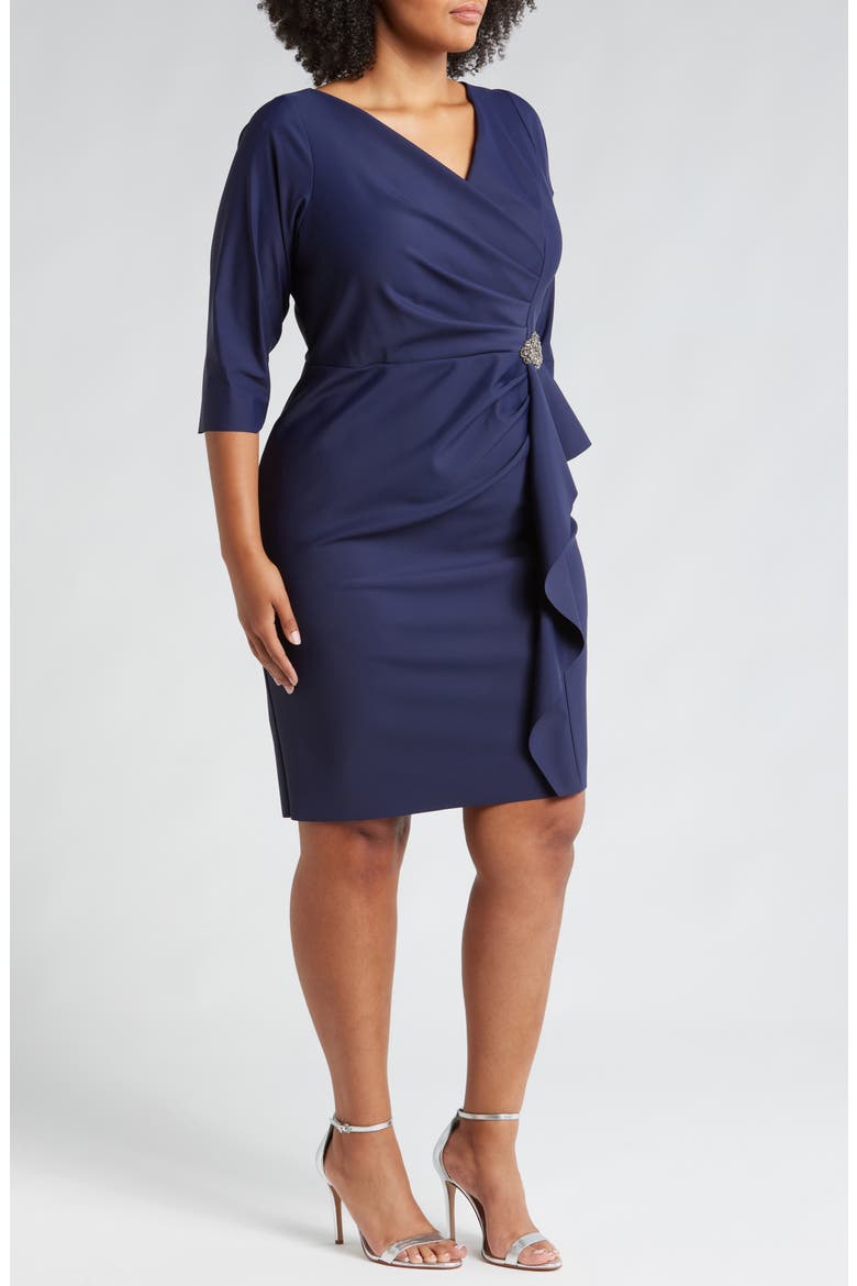 Pleated Sheath Cocktail Dress, Alternate, color, NAVY