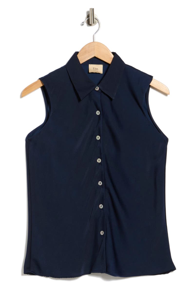Sleeveless Button-Up Shirt, Alternate, color, NAVY