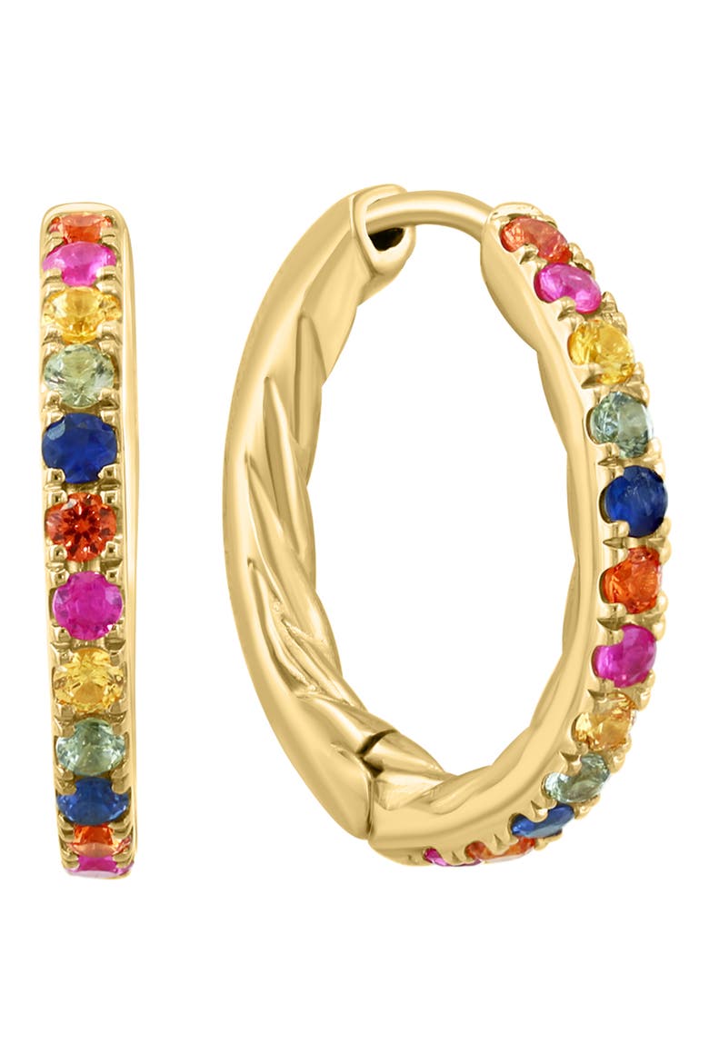 14k Gold Plated Multi Sapphire Hoop Earrings, Main, color, MULTI