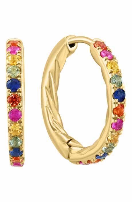 14k Gold Plated Multi Sapphire Hoop Earrings