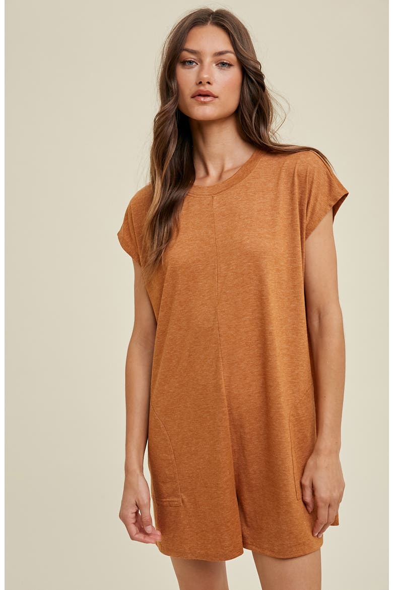 Short Sleeve Melange Knit Romper, Alternate, color, AMBER