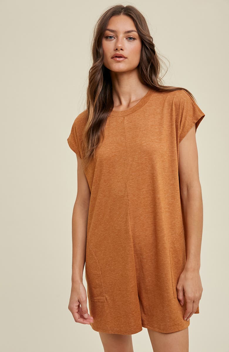 WISHLIST Short Sleeve Melange Knit Romper, Alternate, color, Amber
