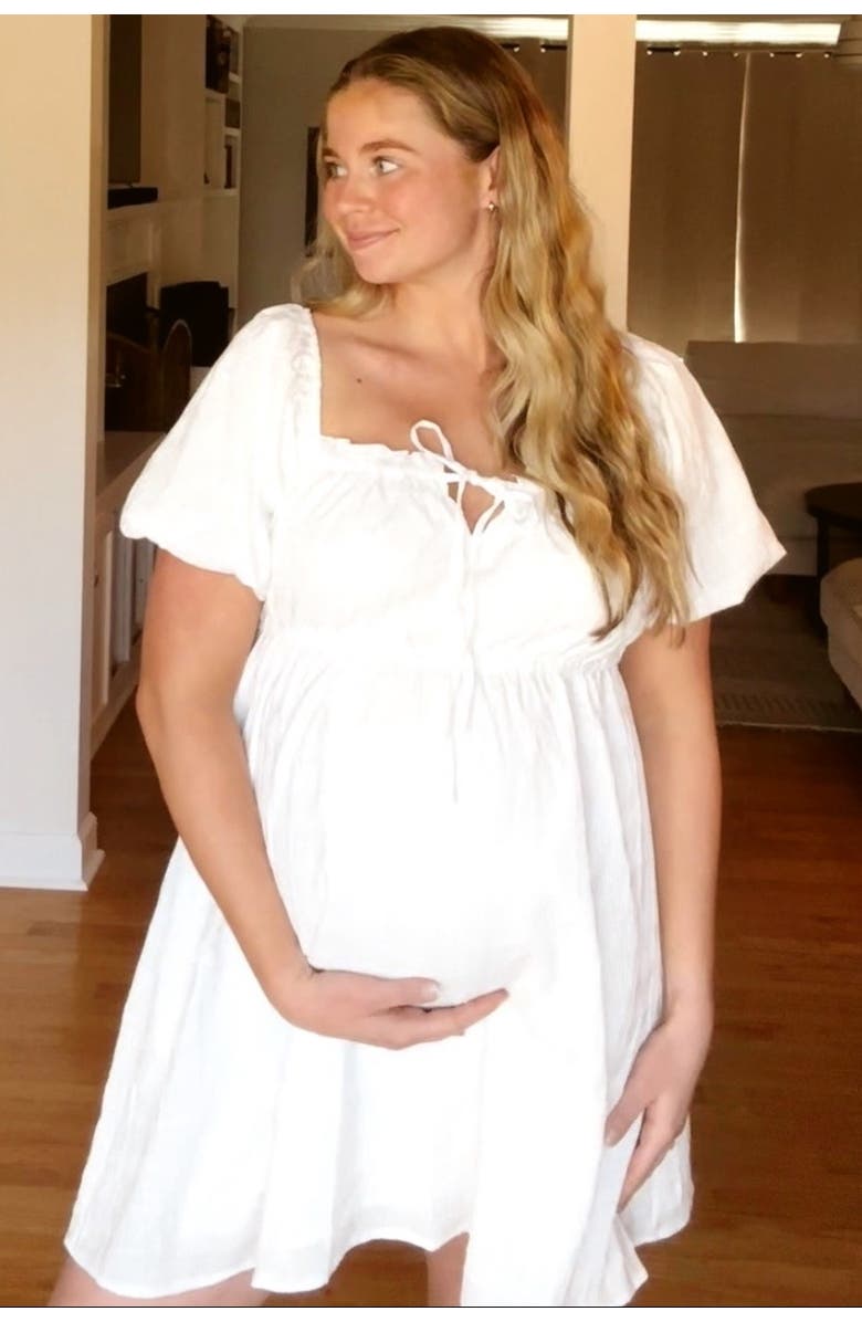 PinkBlush Textured Bubble Sleeve Maternity Mini Dress, Alternate, color, White