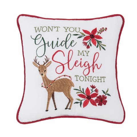 Guide My Sleigh Small Christmas Accent Pillow, 10" x 10"