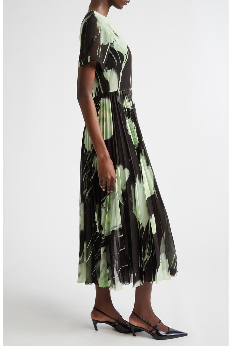 Watercolor Floral Pleated Chiffon A-Line Dress, Alternate, color, BLACK / LIGHT JADE